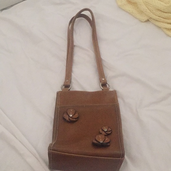 Fun Lil Brown Leather Purse w/ Decorative Flowers - Picture 1 of 6